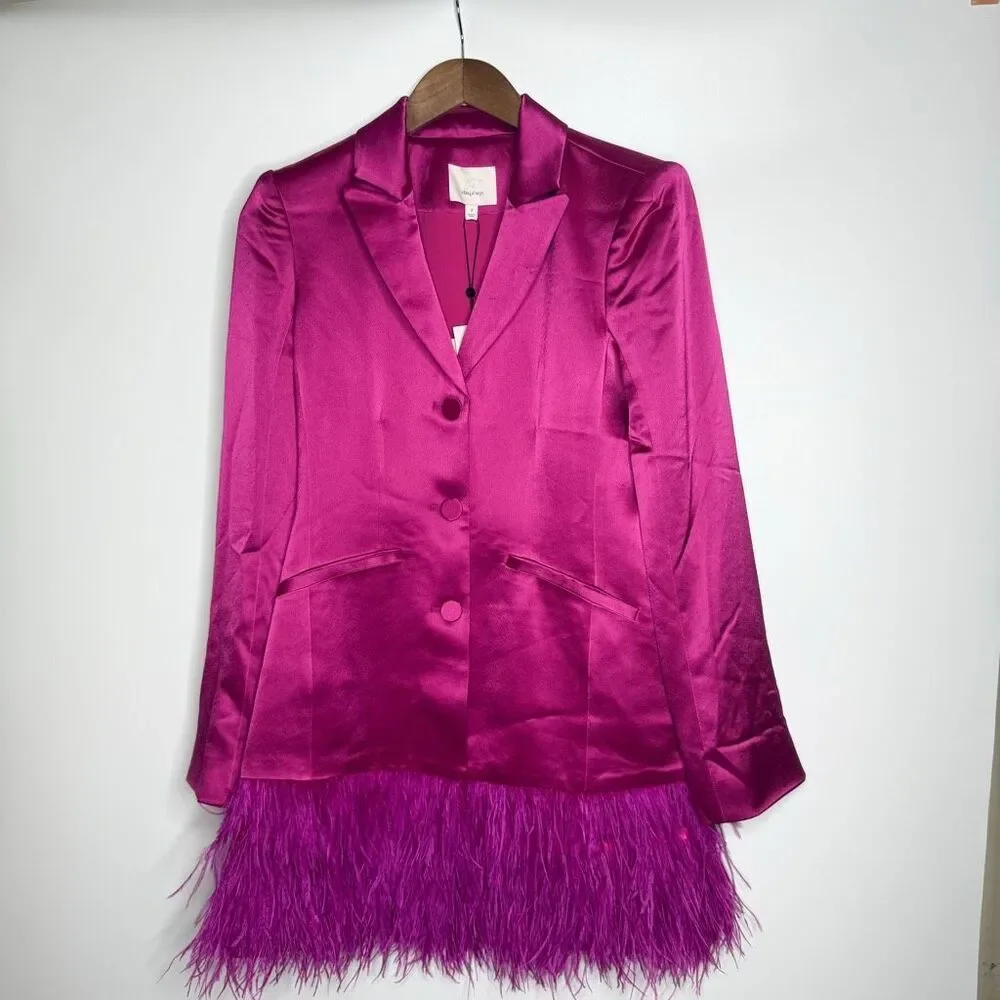 Cinq a Sept Joel Feather Hem Dress Blazer in Plum Radish New Size 2 - Picture 5 of 11